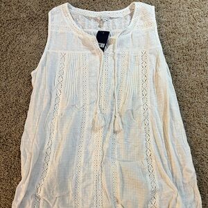 Lucky Brand White Sleeveless Boho Lace Tassel Top – 1X NWT